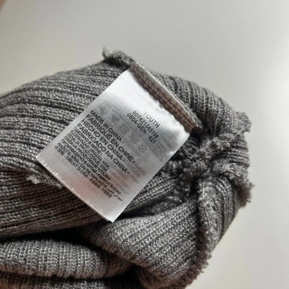 Jordan Youth Gray Ribbed Knit Beanie Jumpman Logo Cuffed Winter Hat 0604-GEH-421